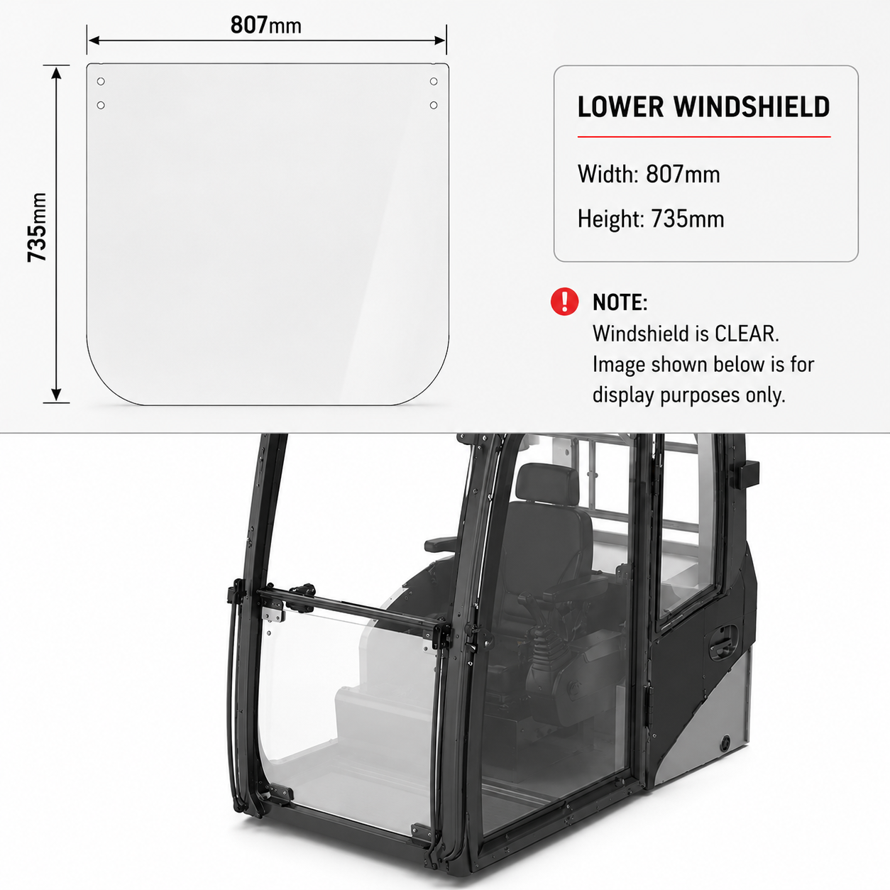Caterpillar Excavator Front Lower Tempered Glass | Replaces OEM #282-6524
