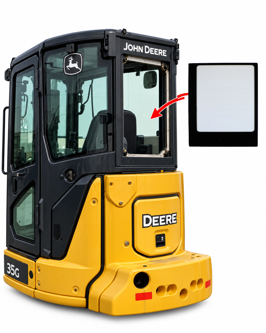 John Deere G & P Series Mini Excavator Rear Window Glass Replacement | Replaces OEM #FYD00006282