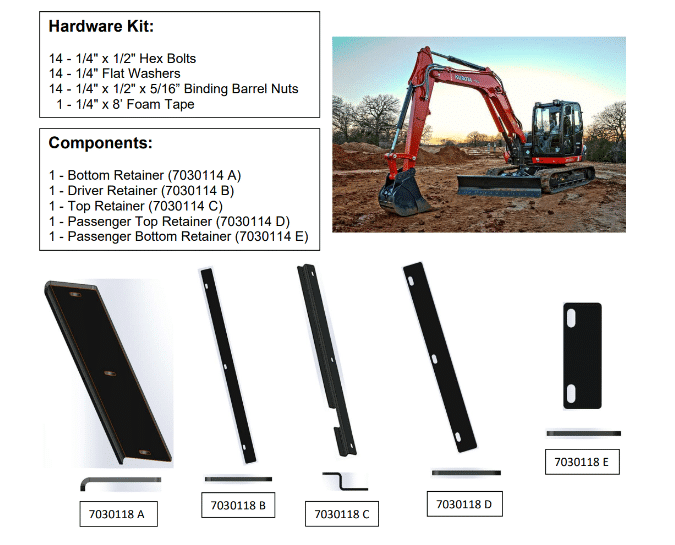 Sistema de fijación metálico y parabrisas de excavadora Kubota KX080