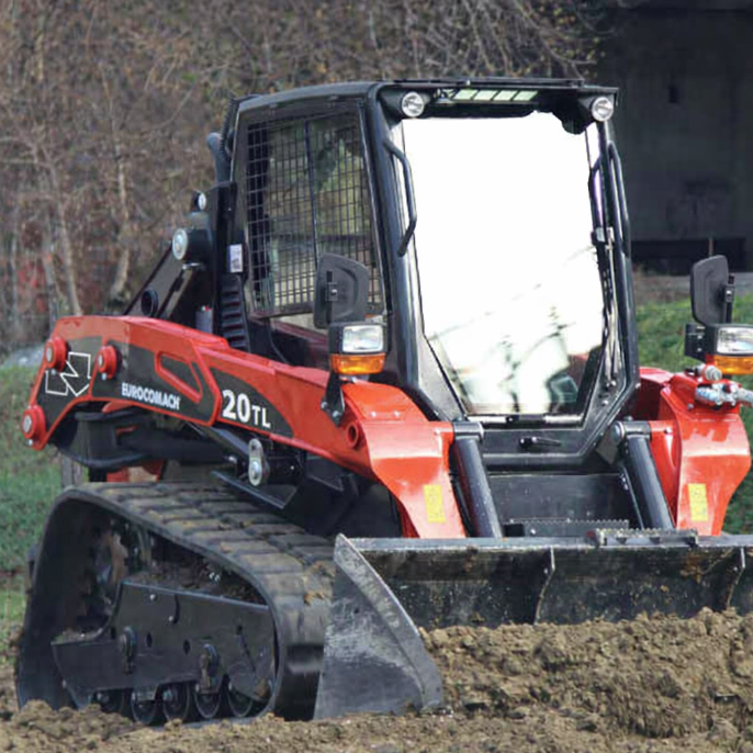 Eurocomach 20TL compact track loader with polycarbonate flat windshield replacement installed
