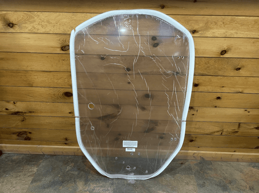 ASV Max-Series polycarbonate windshield replacement, front view showing pre-drilled mounting holes and clear lexan panel