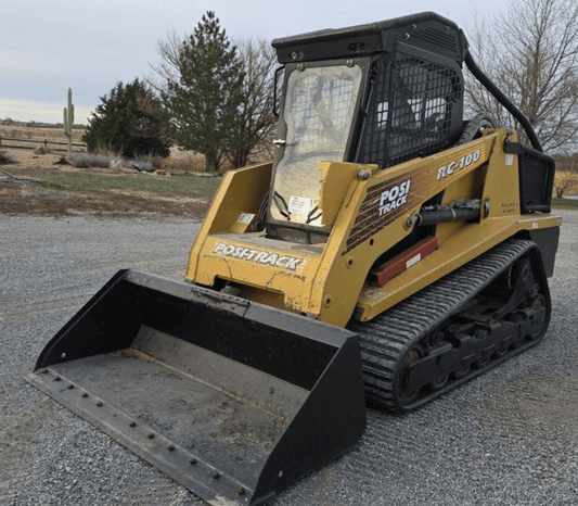 ASV PosiTrack RC100 tracked skid steer loader shown outdoors, compatible machine for windshield replacement part #0402-881