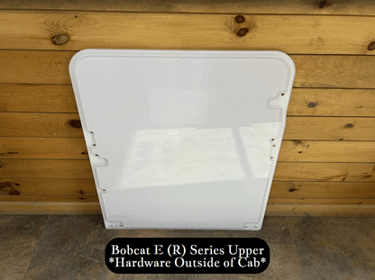 Full front exterior view of Bobcat E (R) Series upper windshield replacement showing outside face and mounting clips