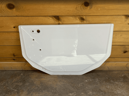Bobcat E Series excavator lower polycarbonate windshield replacement, front view showing D-shape panel with pre-drilled mounting holes