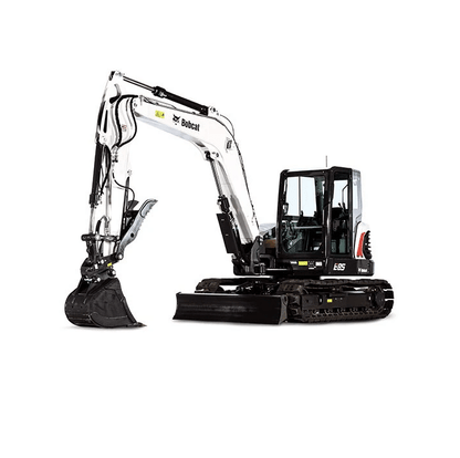 Bobcat E60, E85, and E88 excavator shown from the side on white background, compatible with polycarbonate windshield replacement
