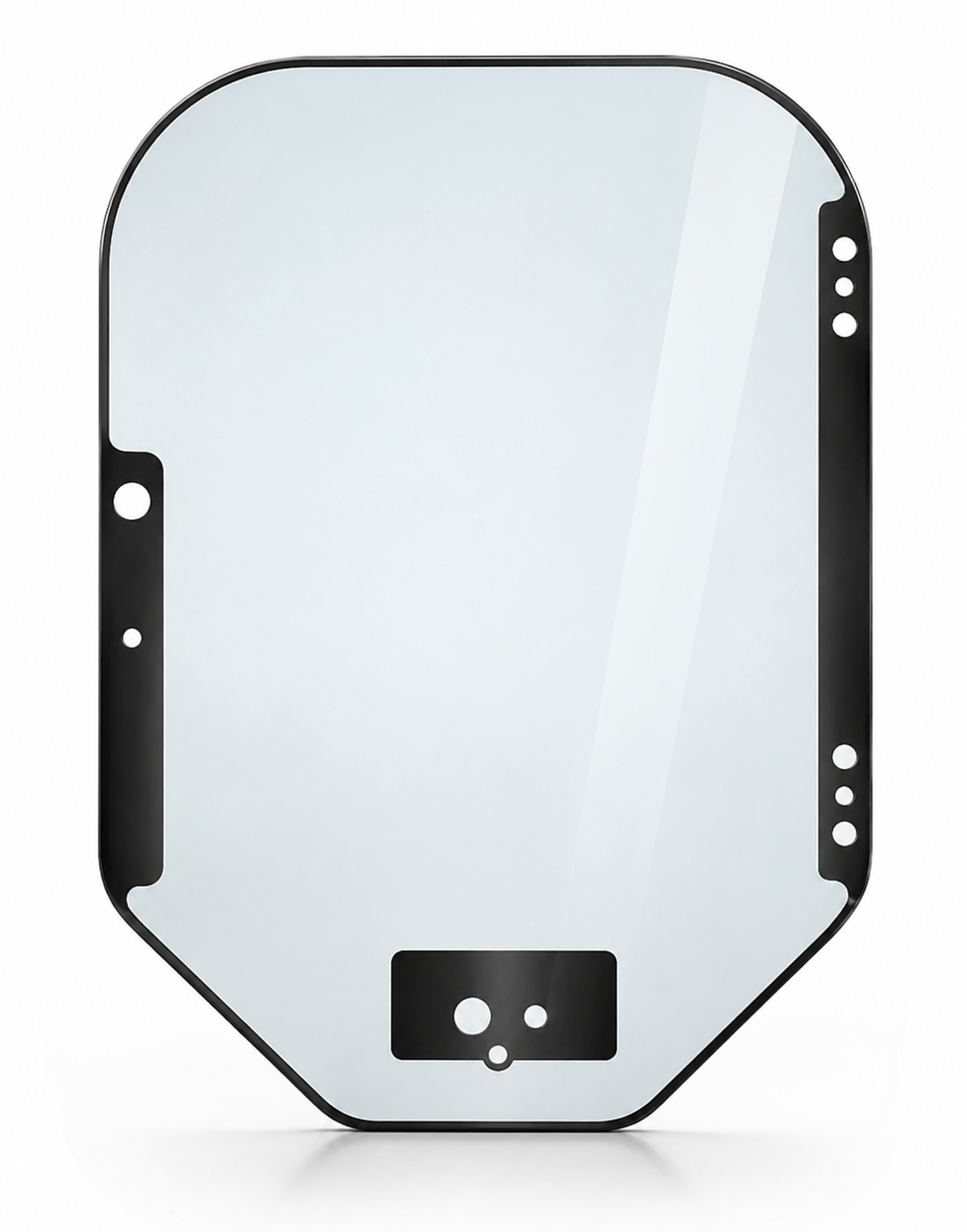 Bobcat M Series front door glass replacement for OEM 7120401, 6mm tempered safety glass with black edge trim