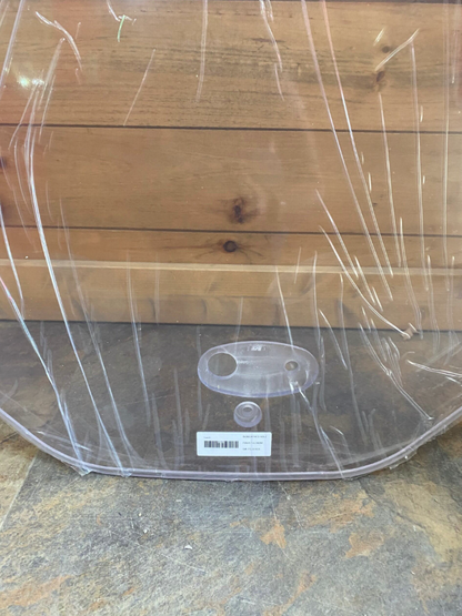 Bobcat M Series clear polycarbonate windshield, bottom view showing latch handle mount hardware and product label