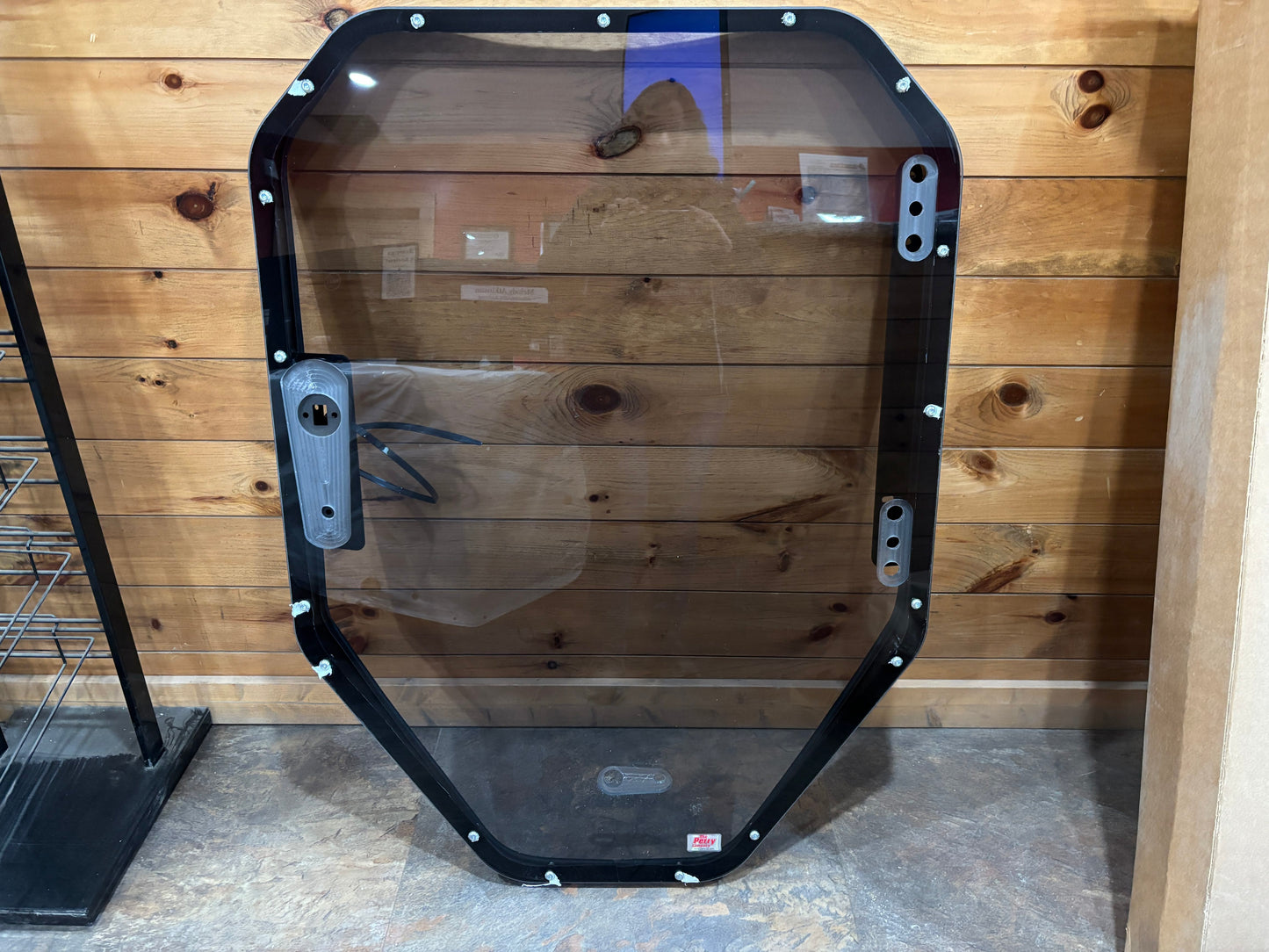 Bobcat R Series black powder-coated door frame with clear polycarbonate windshield, full assembly front view