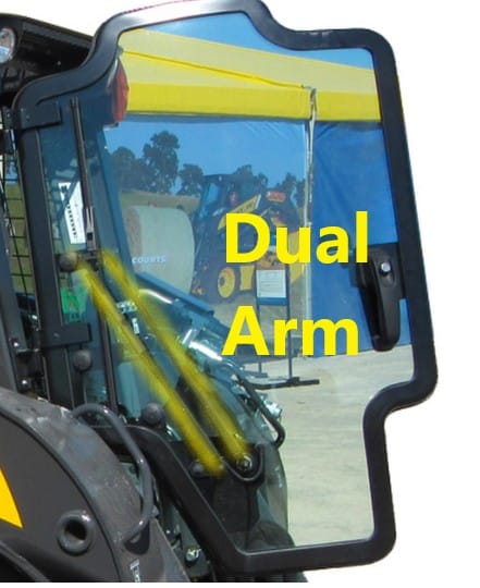 New Holland skid steer door showing dual arm wiper style for Case/New Holland SR/TR/SV/TV Series 16-bolt replacement