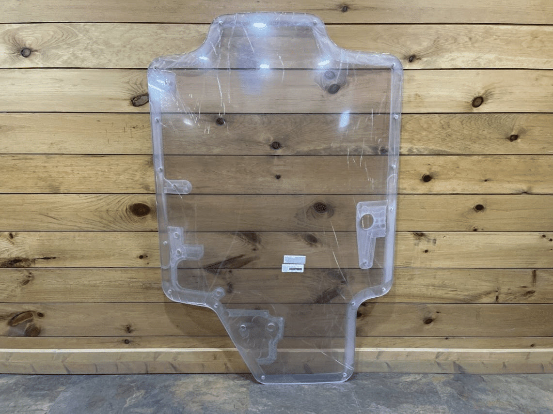 Case/New Holland SR/TR/SV/TV Series clear polycarbonate forestry door replacement with 16 bolt holes, front view
