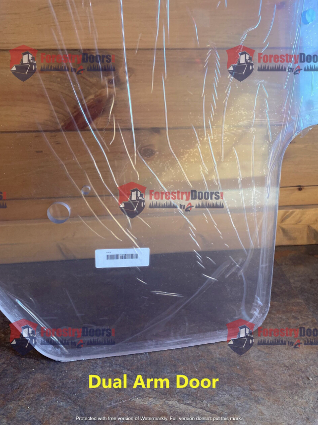Case SR TR SV TV Series dual arm door polycarbonate windshield bottom mounting area with protective film and barcode label