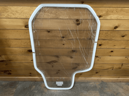 Front view of Gehl R and RT series clear polycarbonate windshield replacement with protective film