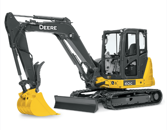 John Deere 60G mini excavator on white background