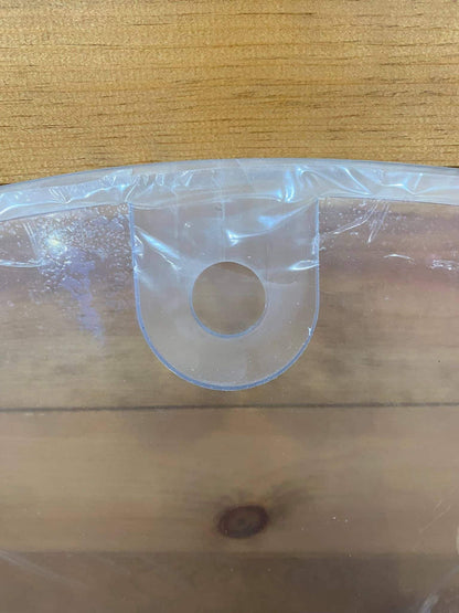 Extreme close-up of U-shaped top hinge slot on John Deere D Series polycarbonate windshield replacement