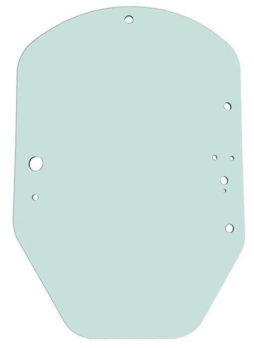 Green-tinted tempered glass front door panel for John Deere G-Series skid steer, OEM T344818 replacement