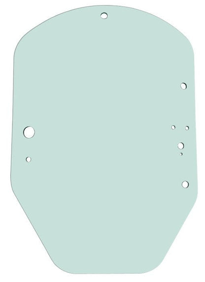 Green-tinted tempered glass front door panel for John Deere G-Series skid steer, OEM T344818 replacement
