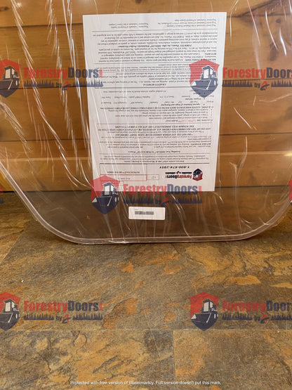 Back of John Deere G Series polycarbonate windshield showing product information label