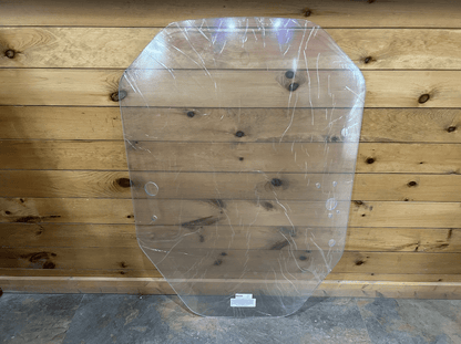 John Deere P Series polycarbonate windshield full front view with protective film, shield shape visible