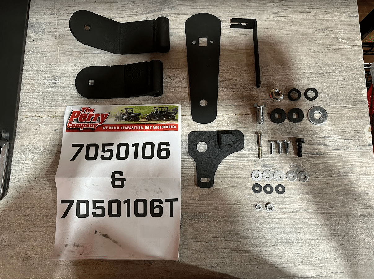 Hardware mounting kit for John Deere P Series windshield frame, part numbers 7050106 and 7050106T
