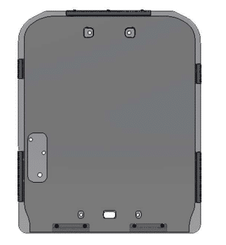 Front view of Kubota SSV skid steer cab with clear polycarbonate windshield installed, showing visibility through the panel