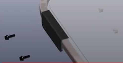 3D illustration of the metal retainer plate and bolt hardware used in the Kubota SSV windshield metal fastening system