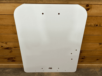 Kubota SSV polycarbonate windshield replacement panel showing front face with mounting holes for metal fastening system