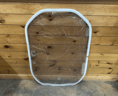 Wacker Neuson ST/SW clear polycarbonate windshield replacement with white aluminum frame, front view
